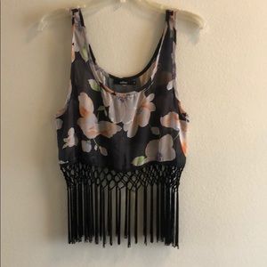 Floral and fringe crop top